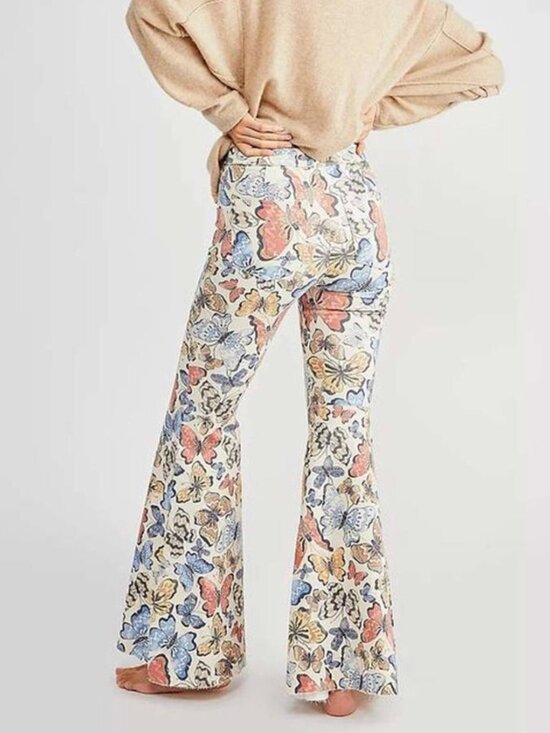 Free People Denim - Free People Bright Butterfly Float On Flares 27 Bright Butterfly Combo